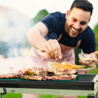 GRANDMA SHARK Tragbarer Klappbarer Holzkohlegrill aus Edelstahl für Garten Camping Party