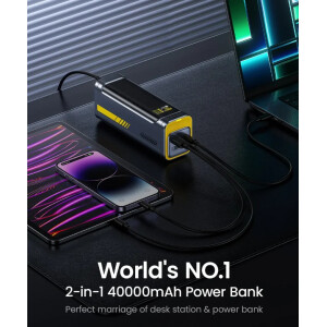 AOHI Starship 40,000mAh Power Bank 140W Charger mit 3FT C-C Kabel – Grau