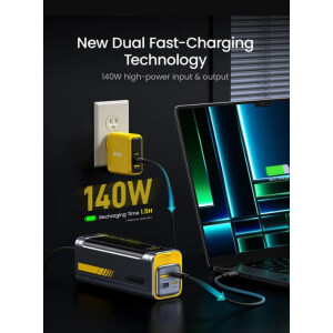 AOHI Starship 40,000mAh Power Bank 140W Charger mit 3FT C-C Kabel – Grau