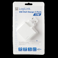 LogiLink USB Steckdosenadapter 2x USB 17W Schnellladegerät Weiß