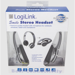 LogiLink® Stereo High Quality Headset, 3,5 mm, Schwarz, Integriertes Mikrofon