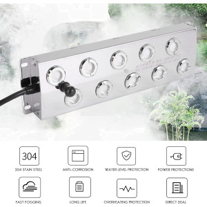 Ultraschall Nebler 10 Köpfe Edelstahl 7L/h 48V mit 5m 2-Pin M-Kabel für Hydrokultur