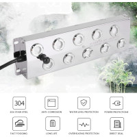 Ultraschall Nebler 10 Köpfe Edelstahl 7L/h 48V mit 5m 2-Pin M-Kabel für Hydrokultur
