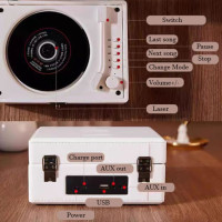 CD Player Bluetooth 5.0 USB tragbar mit Lautsprecher Fernbedienung Weiß Musikbox