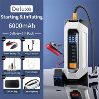 PS-219 Notstartgerät 6000mAh Powerbank Luftpumpe LED Auto Starthilfe Weiß