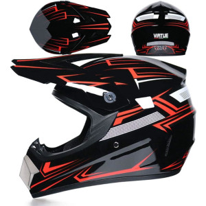 RUTXE Motocross Helm DOT Integralhelm mit Brille Handschuh Offroad MTB S Rot