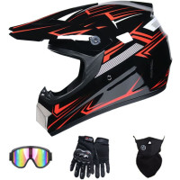 RUTXE Motocross Helm DOT Integralhelm mit Brille Handschuh Offroad MTB S Rot