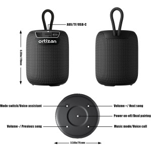 Ortizan X2 Mini Bluetooth Lautsprecher Wasserdicht 15W Stereo Akku 15h Schwarz