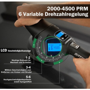 BATOCA S2 Akku Poliermaschine 12V 125 mm LCD 2000–4500Umin 8 mm Exzenter