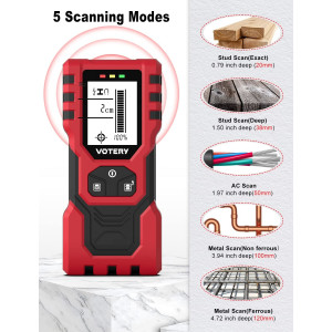 Votery 5-in-1 Leitungssucher Wandscanner Ortungsgerät bis 120mm + Alarm