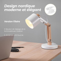 FEELSOLAR LED Schreibtischlampe Holz Metall Dimmbar Skandinavisch E27 Weiß