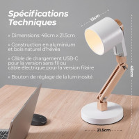 FEELSOLAR LED Schreibtischlampe Holz Metall Dimmbar Skandinavisch E27 Weiß