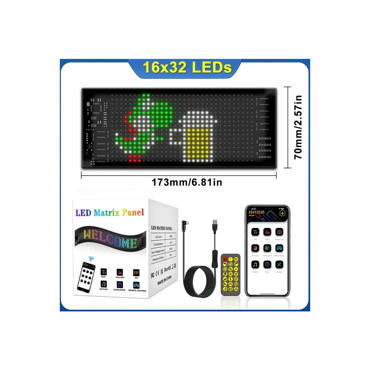 LED Matrix Panel 16x32 App Steuerung RGB Display USB...
