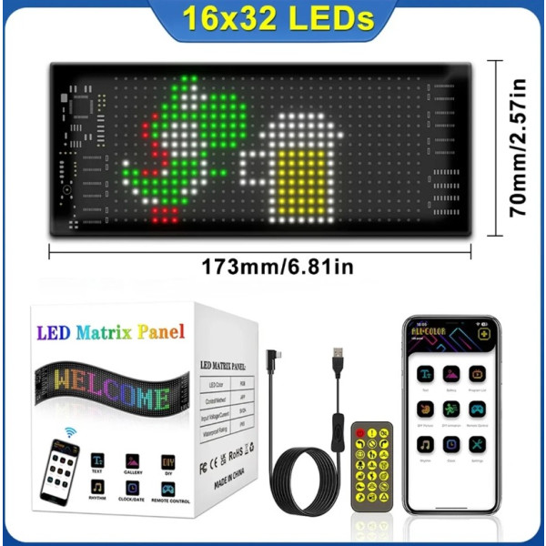 LED Matrix Panel 16x32 App Steuerung RGB Display USB Indoor Pixelanzeige