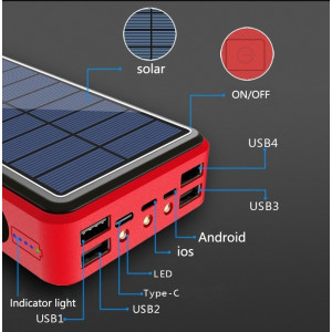 80000mAh Solar Power Bank mit LED Taschenlampe 4 USB Ports Outdoor Ladegerät