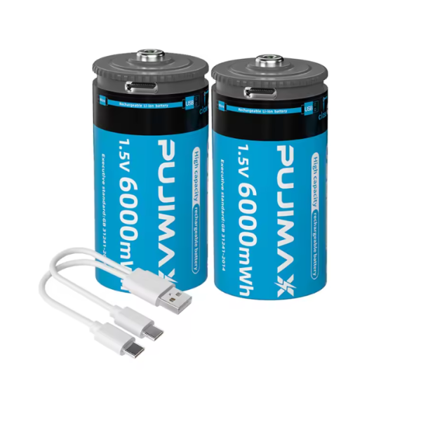 2x PUJIMAX C 1,5V Lithium Akku 6000mWh USB C wiederaufladbar LED Anzeige