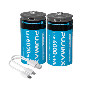 2x PUJIMAX C 1,5V Lithium Akku 6000mWh USB C wiederaufladbar LED Anzeige