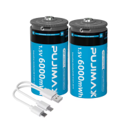 2x PUJIMAX C 1,5V Lithium Akku 6000mWh USB C wiederaufladbar LED Anzeige