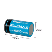 2x PUJIMAX C 1,5V Lithium Akku 6000mWh USB C wiederaufladbar LED Anzeige