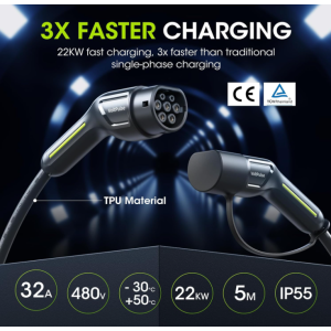 Ladekabel Typ 2 5 m 32 A 22 kW IEC62196‑2 EV Verlängerungskabel