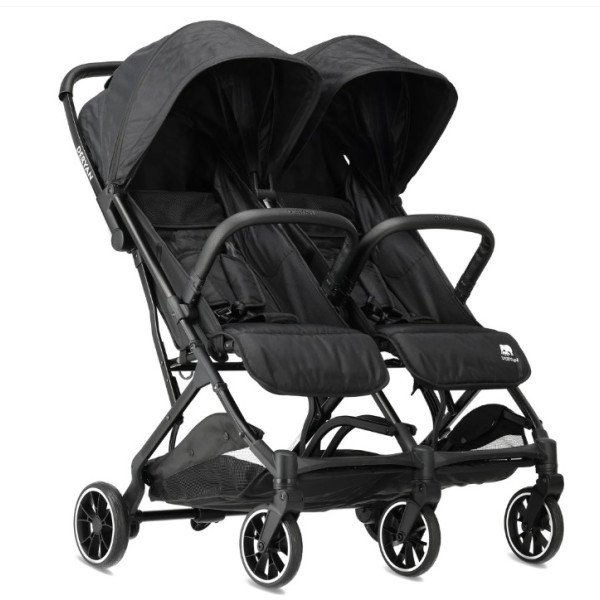 Deryan Luxe Rolo X2 Double Buggy Schwarz Faltbar Kinderwagen Reisesystem