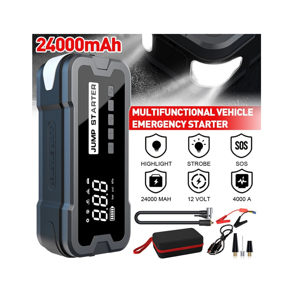 12V StartHilfe  mit Air Compressor für Auto, Lkw,...