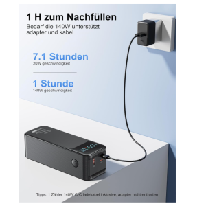 Dpdenoy 27000mAh Powerbank mit Taschenlampe Pro 140W USB-C Eingang