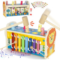 Symiu Baby Spielzeug 3 IN 1 Motorikwürfel Holzspielzeug Hammerspiel Xylophon