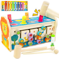 Symiu Baby Spielzeug 3 IN 1 Motorikwürfel Holzspielzeug Hammerspiel Xylophon