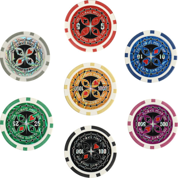 Pokerkoffer 500 Chips Laser Pokerchips Karten Würfel Buttons Aluminium