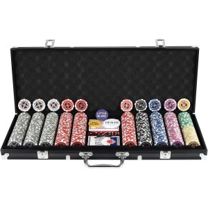 Pokerkoffer 500 Chips Laser Pokerchips Karten Würfel Buttons Aluminium