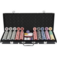 Pokerkoffer 500 Chips Laser Pokerchips Karten Würfel Buttons Aluminium