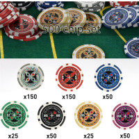 Pokerkoffer 500 Chips Laser Pokerchips Karten Würfel Buttons Aluminium