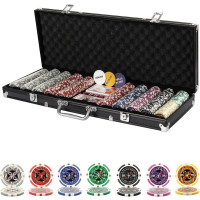 Pokerkoffer 500 Chips Laser Pokerchips Karten Würfel Buttons Aluminium