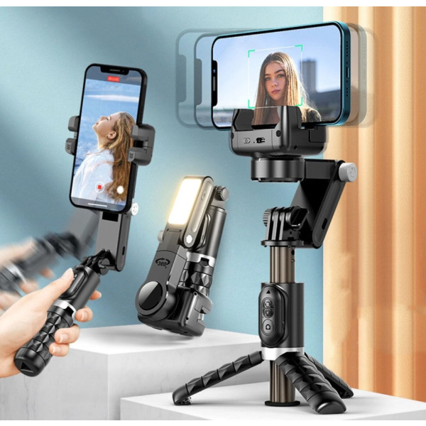 Q18 Smartphone Gimbal Stabilisator Handheld Selfie Stick Stativ mit Fülllicht
