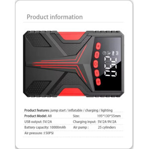 4-in-1 Auto-Starthilfegerät Luftkompressor Powerbank LED-Licht 2000A