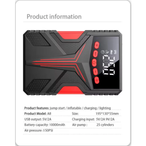 4-in-1 Auto-Starthilfegerät Luftkompressor Powerbank LED-Licht 2000A