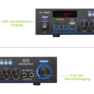 LiNKFOR Bluetooth Stereoverstärker HiFi Verstärker FM USB SD Heim Audio