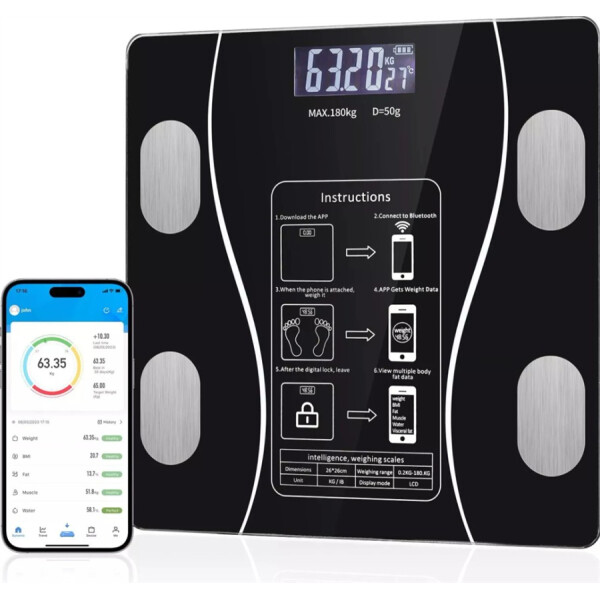 Digitale Körperfettwaage Bluetooth Waage mit BMI APP LCD Display Präzise
