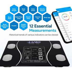 Digitale Körperfettwaage Bluetooth Waage mit BMI APP LCD Display Präzise