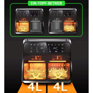 AeroFry 8L Heißluftfritteuse TTAF-801DT 2 Zonen 1700W LED Touch Display