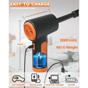 Elektrisches Staubgebläse Air Duster 3-Gang 91000 U/min mit 9000mAh Akku Orange