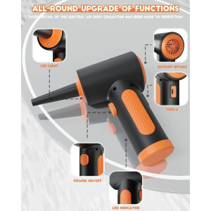 Elektrisches Staubgebläse Air Duster 3-Gang 91000 U/min mit 9000mAh Akku Orange