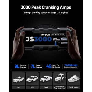 TOPDON JS3000 Jump Starter 3000A Auto Booster Powerbank 24000mAh 12V
