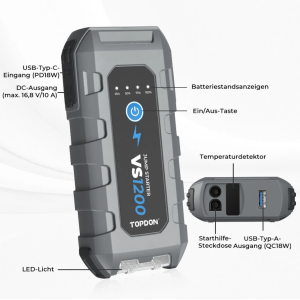TOPDON VS1200 Jump Starter 1200A 12V Auto Booster Powerbank LED Starthilfe
