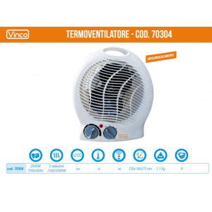 Vinco 70304 Termoventilatore 1000‑2000W Heizlüfter Elektrisch Thermostat Weiß