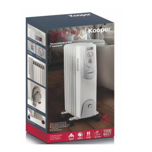 Kooper Santorini Sette Ölradiator 1500W 7 Elemente Thermostat Rollen Weiß