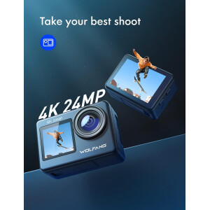 WOLFANG GA200 Action Cam 4K 24MP Unterwasserkamera WiFi Full Set