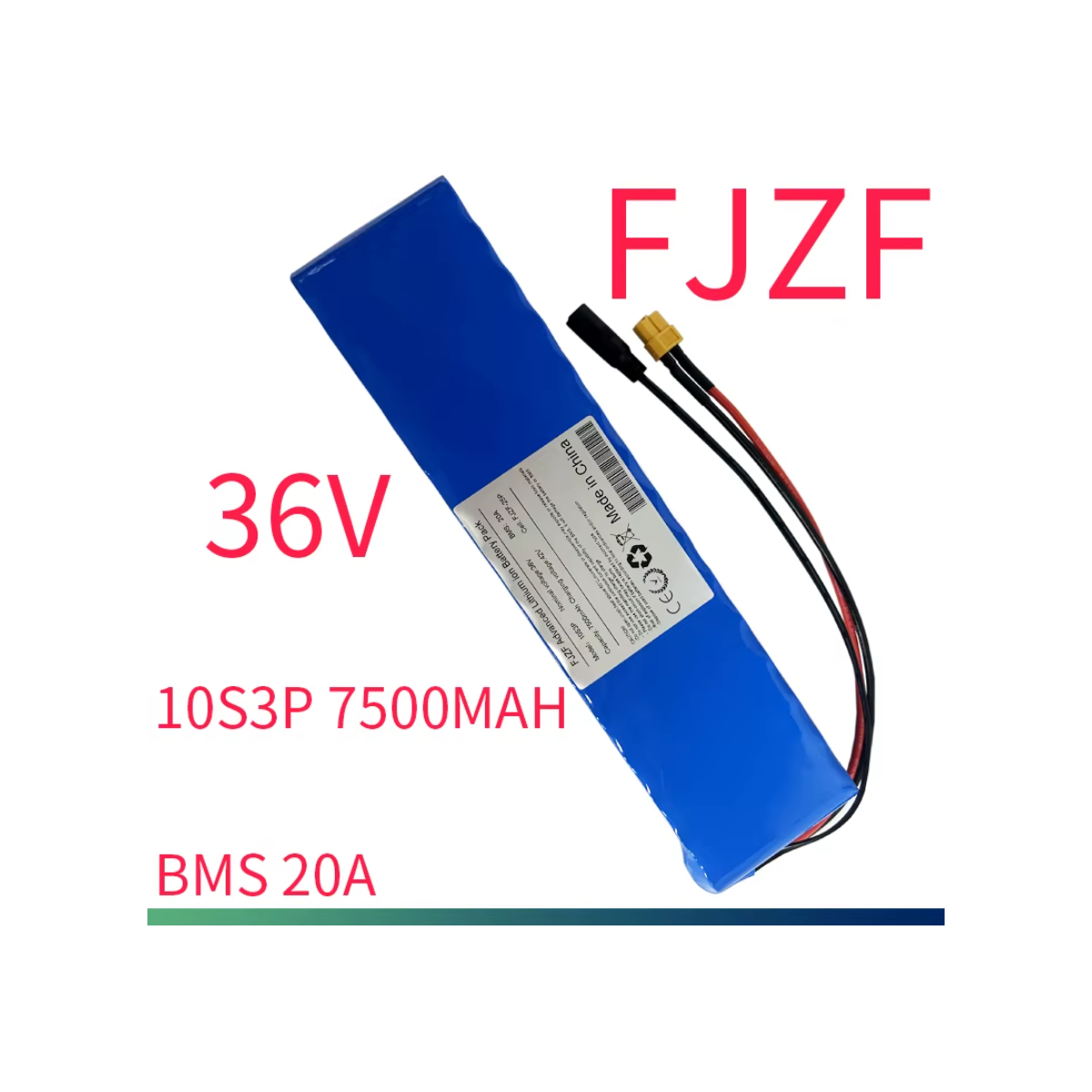 FJZF 36V 20Ah E-Bike Lithium Akku 10S3P XT60 DC Anschluss in