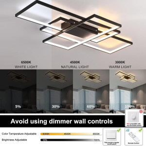 Dimmbare LED Deckenleuchte 3 Quadrate Modern Fernbedienung Wohnzimmer Küche